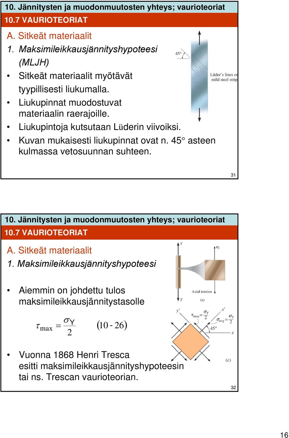 45 asteen kulmassa vetosuunnan suhteen. 3 A. Sitkeät materiaalit.