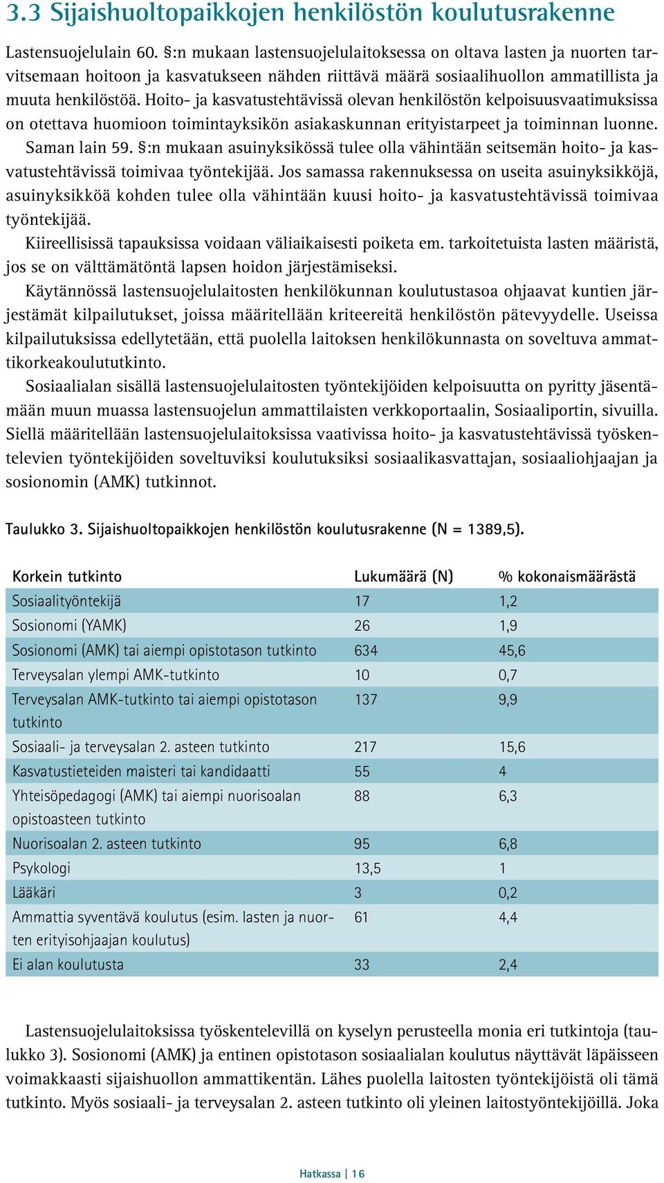 Hoito- ja kasvatustehtävissä olevan henkilöstön kelpoisuusvaatimuksissa on otettava huomioon toimintayksikön asiakaskunnan erityistarpeet ja toiminnan luonne. Saman lain 59.