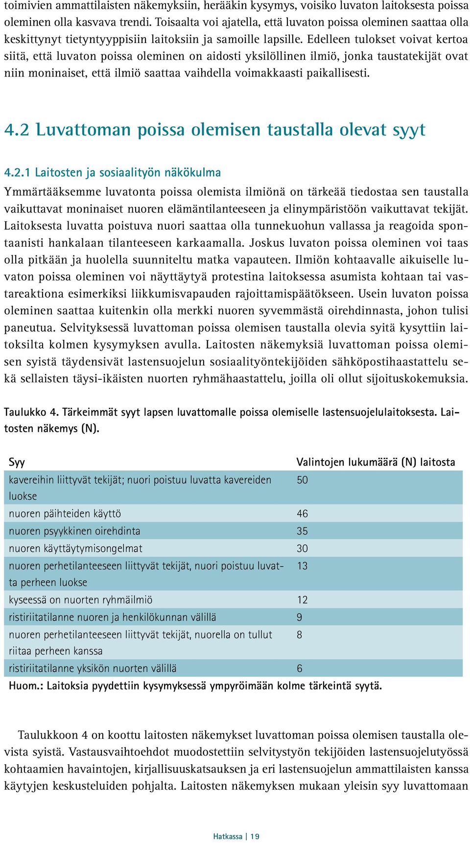 Edelleen tulokset voivat kertoa siitä, että luvaton poissa oleminen on aidosti yksilöllinen ilmiö, jonka taustatekijät ovat niin moninaiset, että ilmiö saattaa vaihdella voimakkaasti paikallisesti. 4.