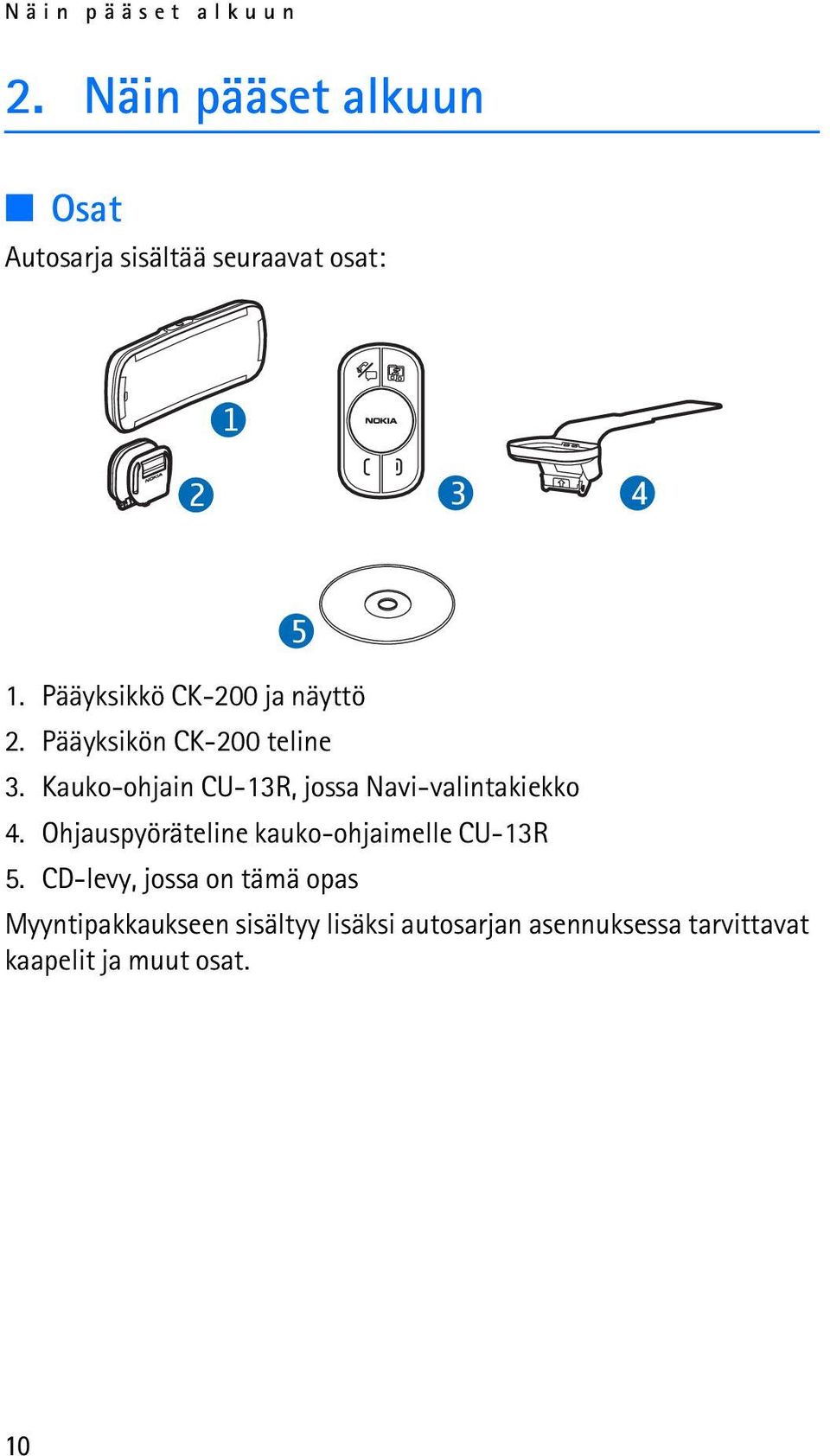 Kauko-ohjain CU-13R, jossa Navi-valintakiekko 4. Ohjauspyöräteline kauko-ohjaimelle CU-13R 5.