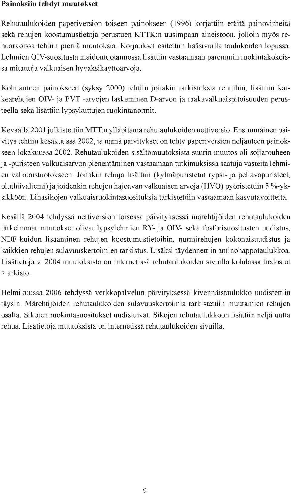 Lehmien OIV-suositusta maidontuotannossa lisättiin vastaamaan paremmin ruokintakokeissa mitattuja valkuaisen hyväksikäyttöarvoja.