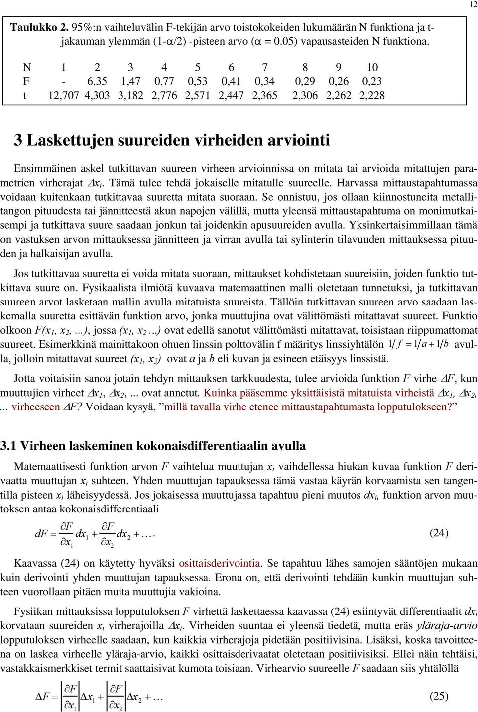 parametrien virherajat Δx i. Tämä tulee tehdä jokaiselle mitatulle suureelle. Harvassa mittaustapahtumassa voidaan kuitenkaan tutkittavaa suuretta mitata suoraan.