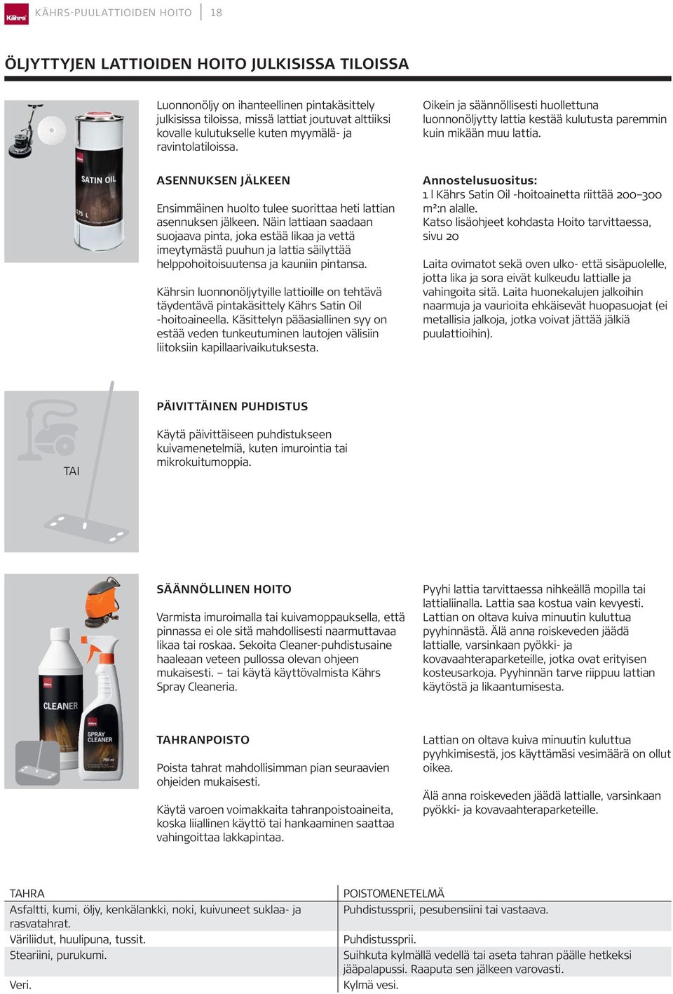 ASENNUKSEN JÄLKEEN Ensimmäinen huolto tulee suorittaa heti lattian asennuksen jälkeen.