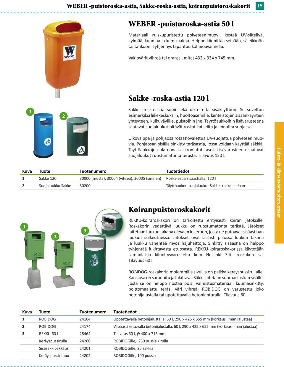 1 2 Sakke -roska-astia 120 l Sakke -roska-astia sopii sekä ulko- että sisäkäyttöön.