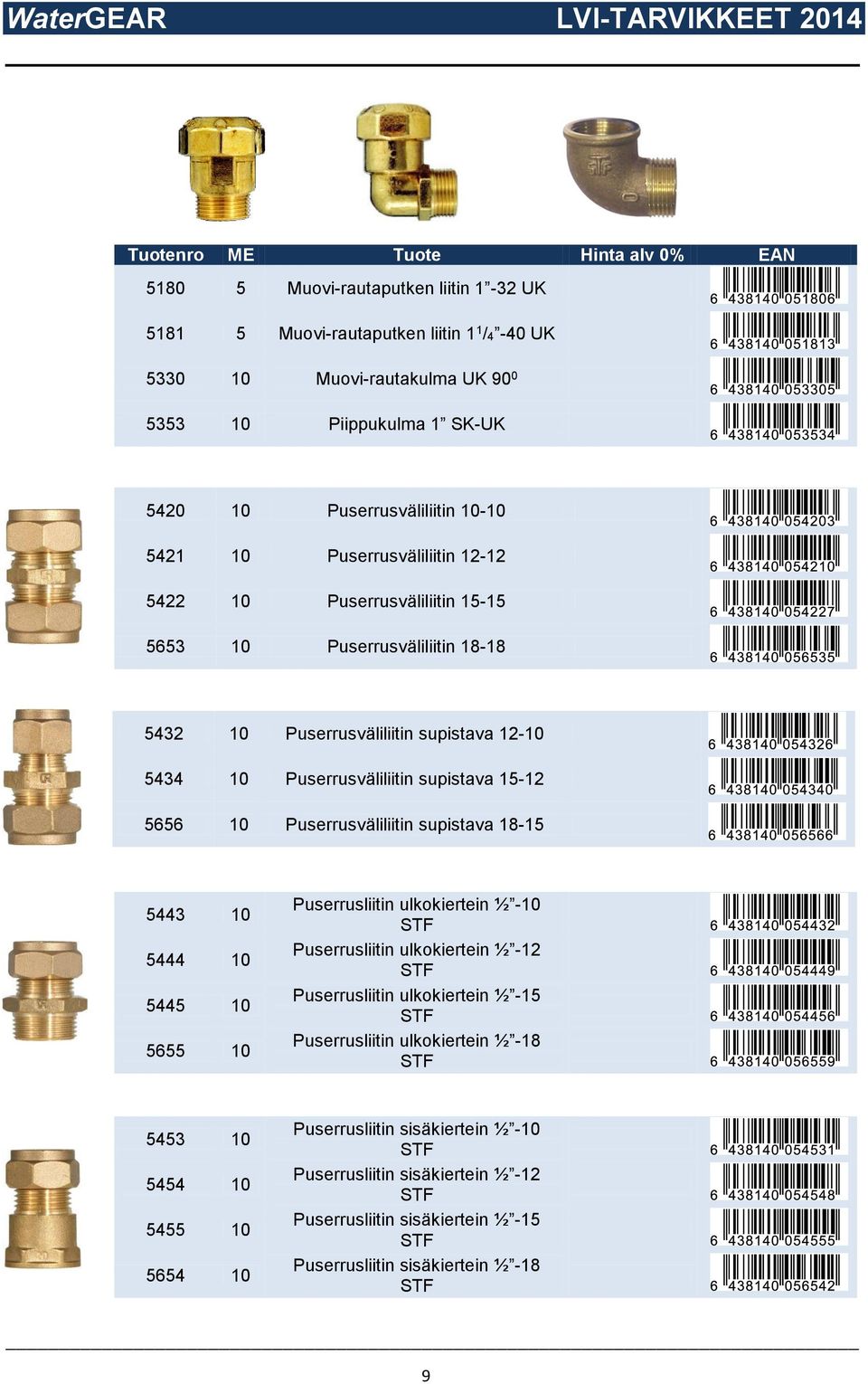 10 Puserrusväliliitin supistava 18-15 5443 10 5444 10 5445 10 5655 10 Puserrusliitin ulkokiertein ½ -10 Puserrusliitin ulkokiertein ½ -12 Puserrusliitin ulkokiertein ½ -15