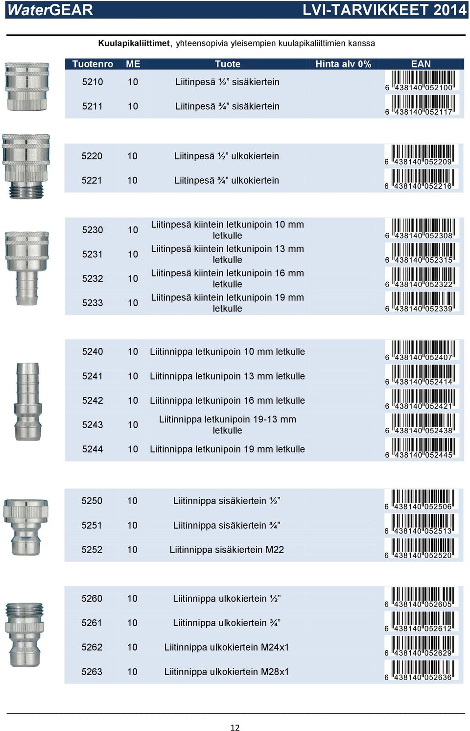 kiintein letkunipoin 19 mm letkulle 5240 10 Liitinnippa letkunipoin 10 mm letkulle 5241 10 Liitinnippa letkunipoin 13 mm letkulle 5242 10 Liitinnippa letkunipoin 16 mm letkulle 5243 10 Liitinnippa