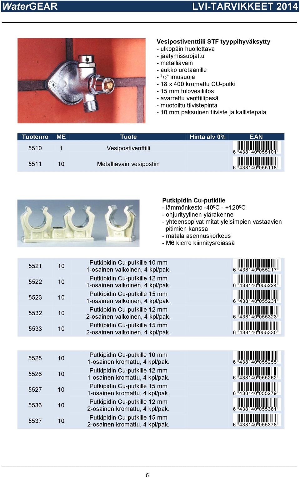 ohjurityylinen ylärakenne - yhteensopivat mitat yleisimpien vastaavien pitimien kanssa - matala asennuskorkeus - M6 kierre kiinnitysreiässä 5521 10 5522 10 5523 10 5532 10 5533 10 Putkipidin