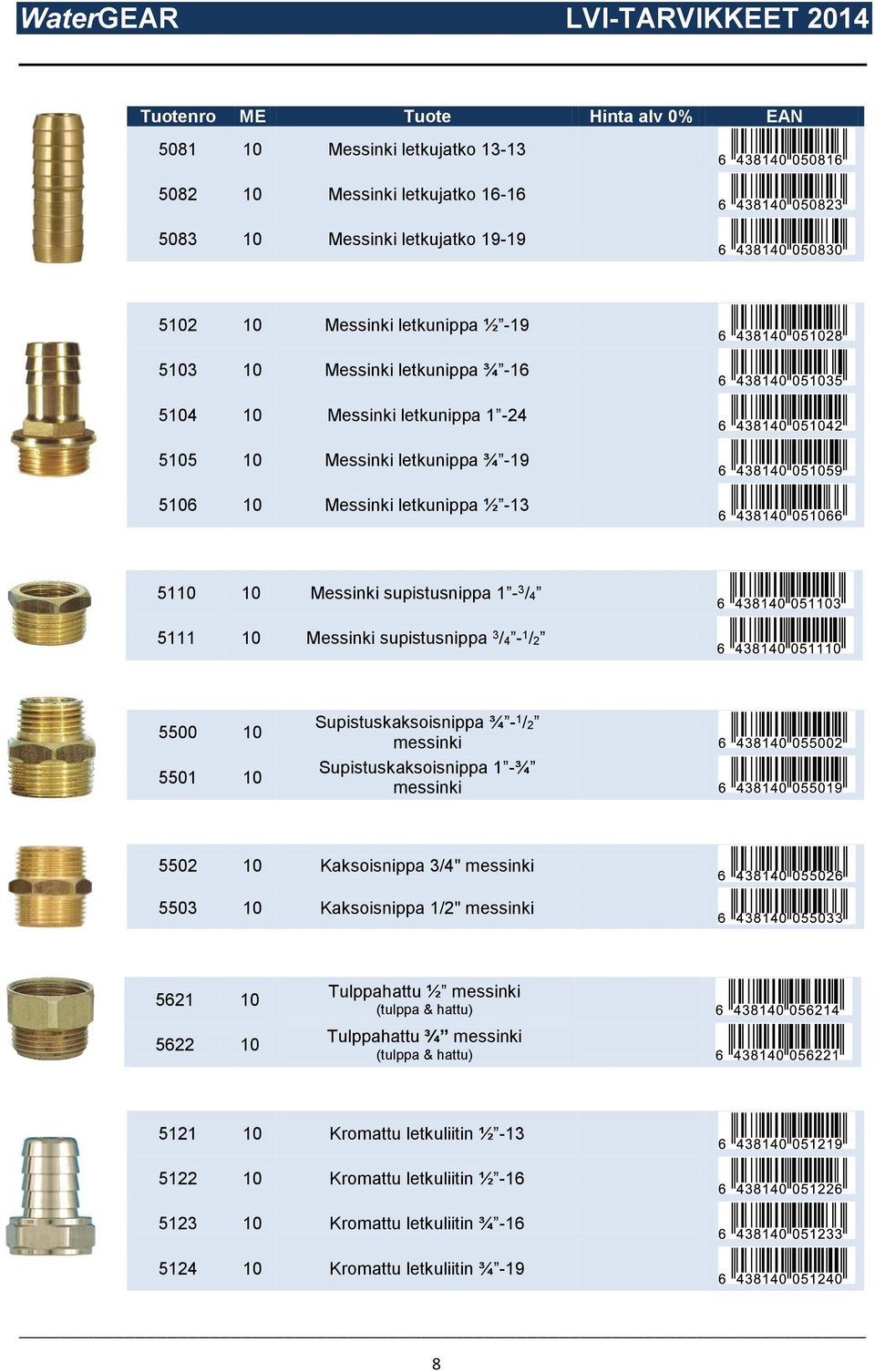 Supistuskaksoisnippa ¾ - 1 /2 messinki Supistuskaksoisnippa 1 -¾ messinki 5502 10 Kaksoisnippa 3/4" messinki 5503 10 Kaksoisnippa 1/2" messinki 6 438140 055026 6 438140 055033 5621 10 5622 10