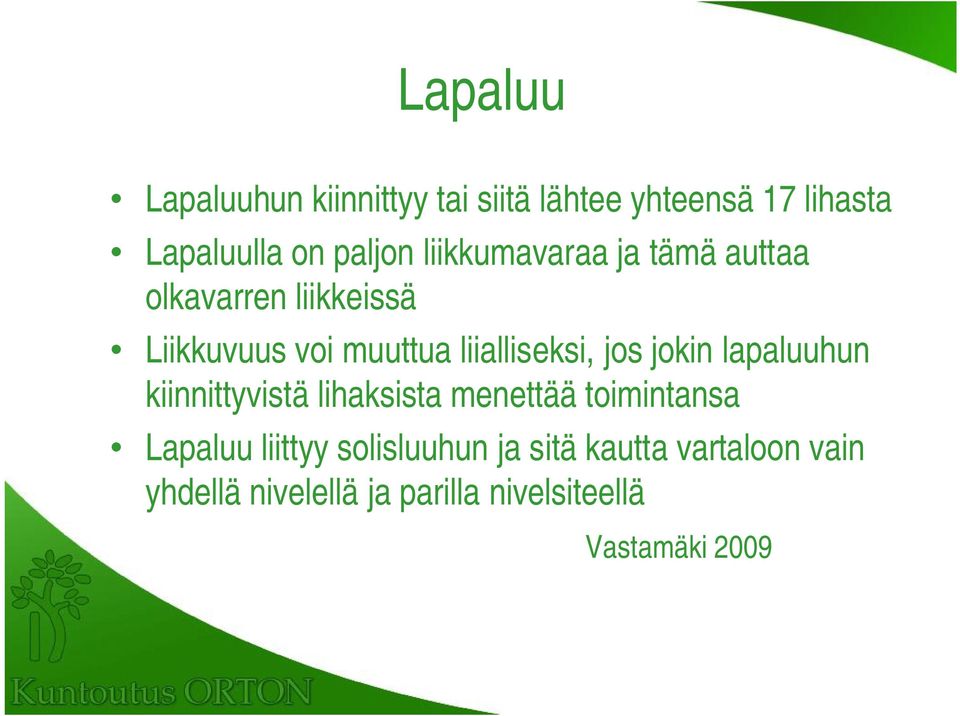 jos jokin lapaluuhun kiinnittyvistä lihaksista menettää toimintansa Lapaluu liittyy