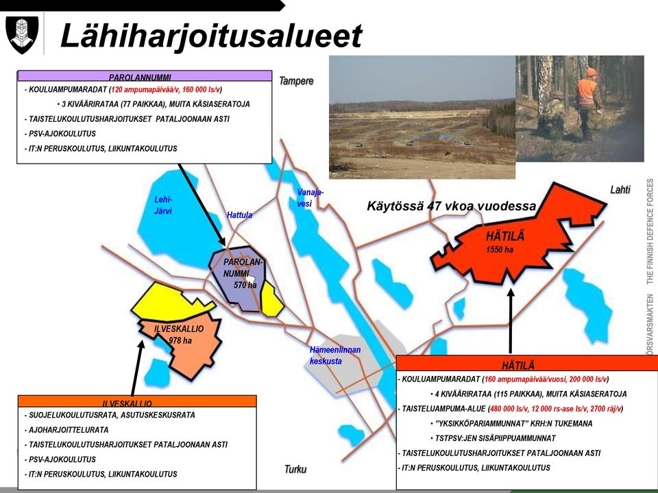 ASUTUSKESKUSRATA - AJOHARJOITTELURATA - TAISTELUKOULUTUSHARJOITUKSET PATALJOONAAN ASTI - PSV-AJOKOULUTUS - IT:N PERUSKOULUTUS, LIIKUNTAKOULUTUS ILVESKALLIO 978 ha Turku Hämeenlinnan keskusta HÄTILÄ -