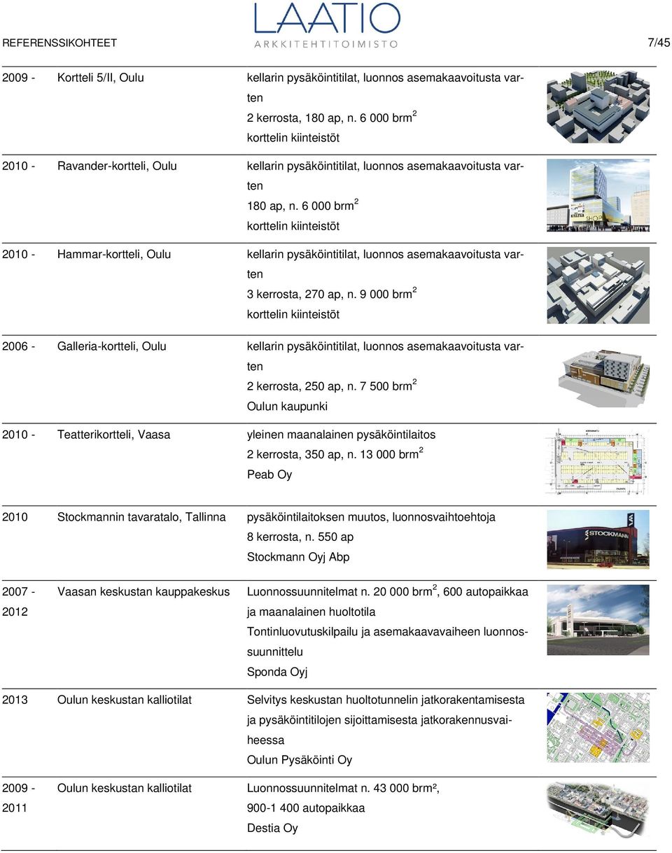 6 000 brm 2 korttelin kiinteistöt - Hammar-kortteli, Oulu kellarin pysäköintitilat, luonnos asemakaavoitusta varten 3 kerrosta, 270 ap, n.