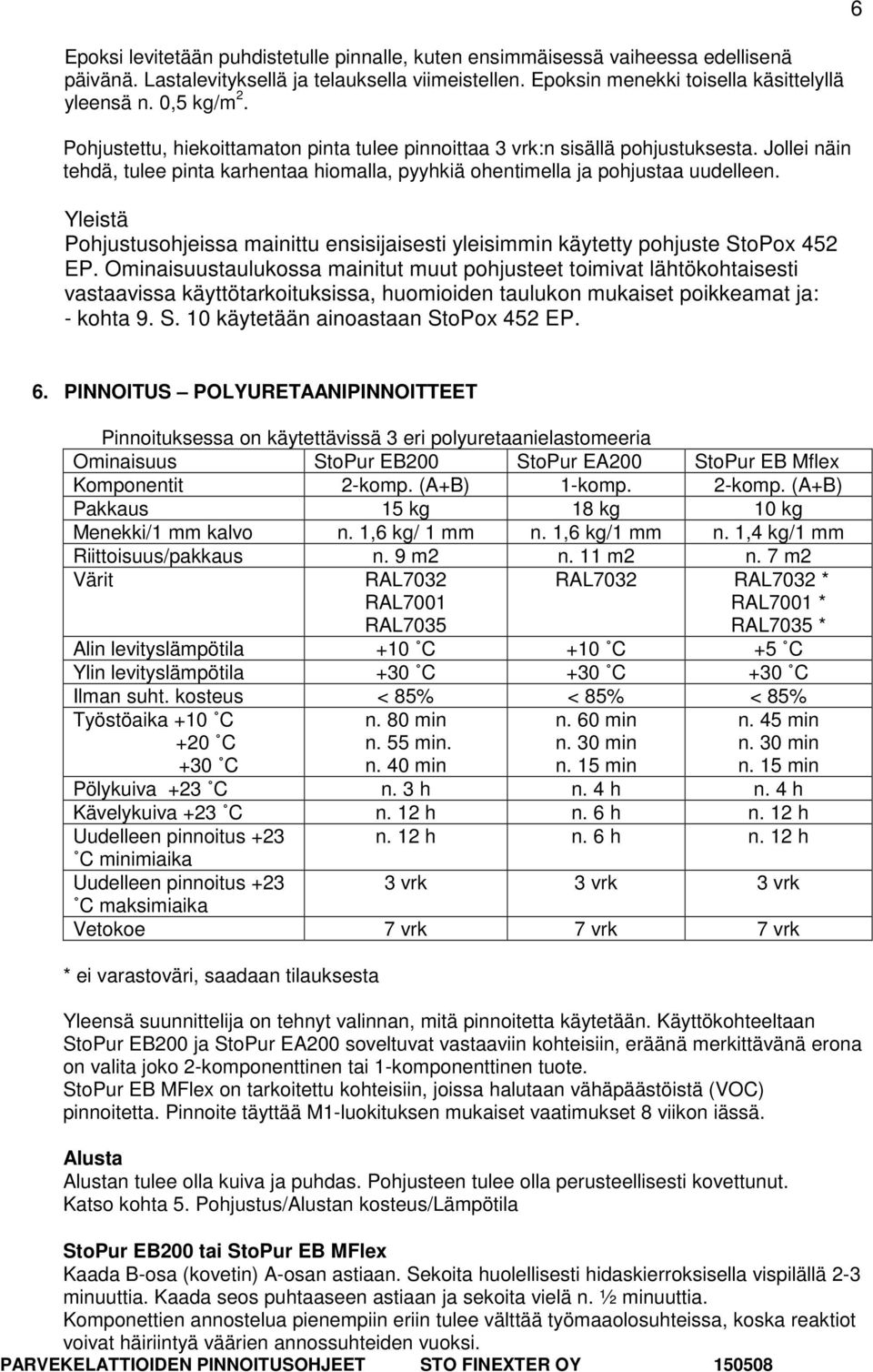 Yleistä Pohjustusohjeissa mainittu ensisijaisesti yleisimmin käytetty pohjuste StoPox 452 EP.