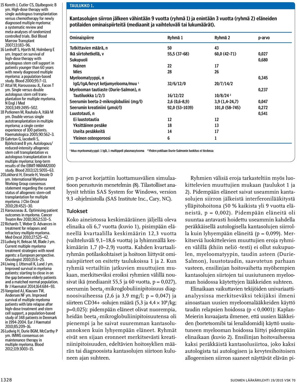 Biol Blood Marrow Transplant 2007;13:183 96. 16 Lenhoff S, Hjorth M, Holmberg E ym.