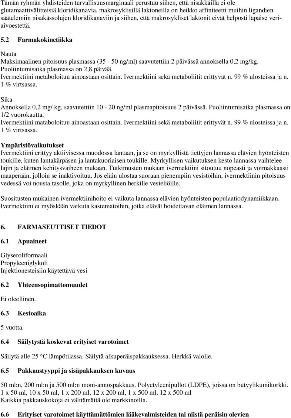 2 Farmakokinetiikka Maksimaalinen pitoisuus plasmassa (35-50 ng/ml) saavutettiin 2 päivässä annoksella 0,2 mg/kg. Puoliintumisaika plasmassa on 2,8 päivää.