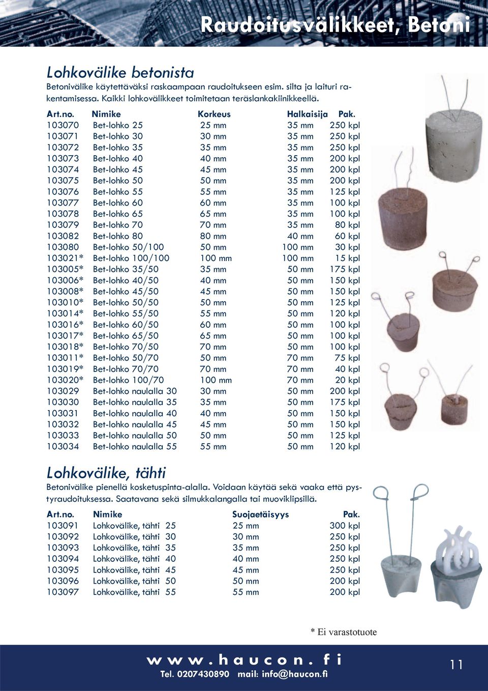 103070 Bet-lohko 25 25 mm 35 mm 250 kpl 103071 Bet-lohko 30 30 mm 35 mm 250 kpl 103072 Bet-lohko 35 35 mm 35 mm 250 kpl 103073 Bet-lohko 40 40 mm 35 mm 200 kpl 103074 Bet-lohko 45 45 mm 35 mm 200 kpl