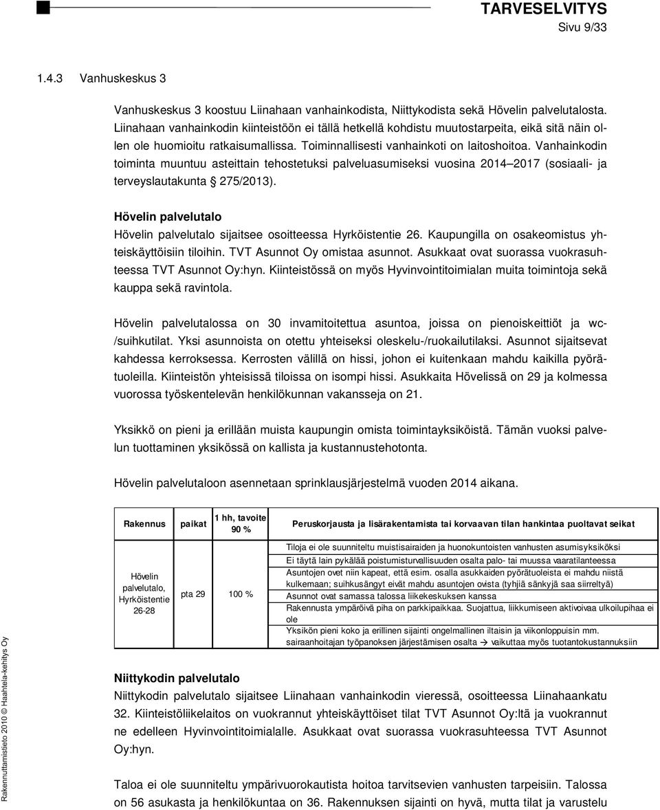 Vanhainkodin toiminta muuntuu asteittain tehostetuksi palveluasumiseksi vuosina 2014 2017 (sosiaali- ja terveyslautakunta 275/2013).