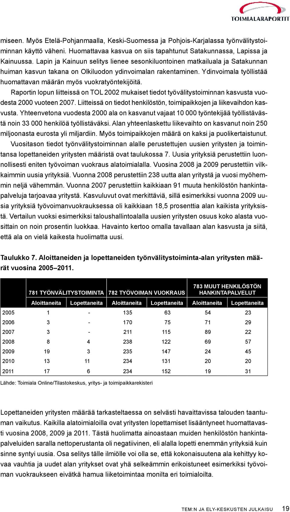 Ydinvoimala työllistää huomattavan määrän myös vuokratyöntekijöitä. Raportin lopun liitteissä on TOL 2002 mukaiset tiedot työvälitystoiminnan kasvusta vuodesta 2000 vuoteen 2007.