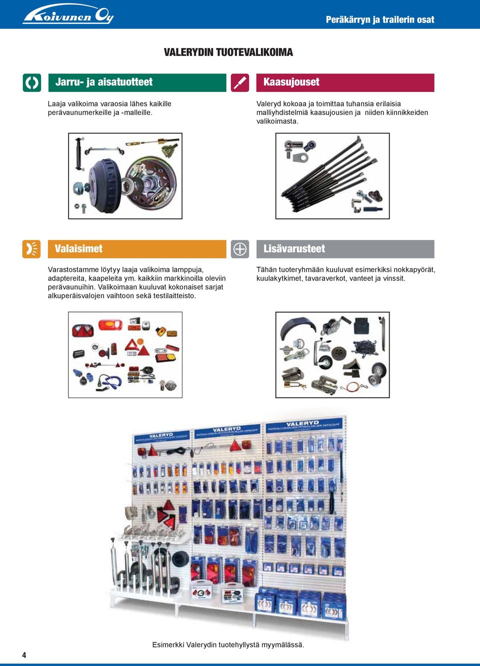 Valaisimet Varastostamme löytyy laaja valikoima lamppuja, adaptereita, kaapeleita ym. kaikkiin markkinoilla oleviin perävaunuihin.