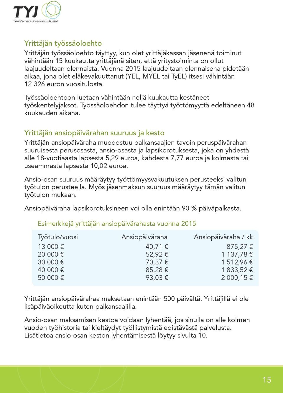 Työssäoloehtoon luetaan vähintään neljä kuukautta kestäneet työskentelyjaksot. Työssäoloehdon tulee täyttyä työttömyyttä edeltäneen 48 kuukauden aikana.