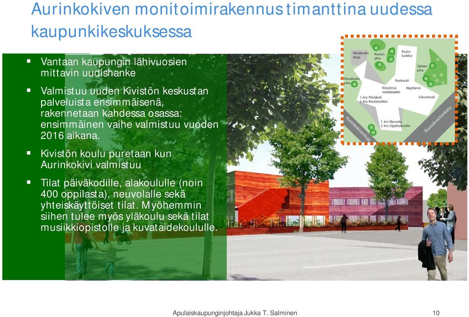 Kivistön koulu puretaan kun Aurinkokivi valmistuu Tilat päiväkodille, alakoululle (noin 400 oppilasta), neuvolalle sekä