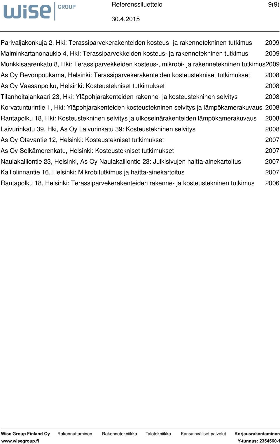 Kosteustekniset tutkimukset 2008 Tilanhoitajankaari 23, Hki: Yläpohjarakenteiden rakenne ja kosteustekninen selvitys 2008 Korvatunturintie 1, Hki: Yläpohjarakenteiden kosteustekninen selvitys ja