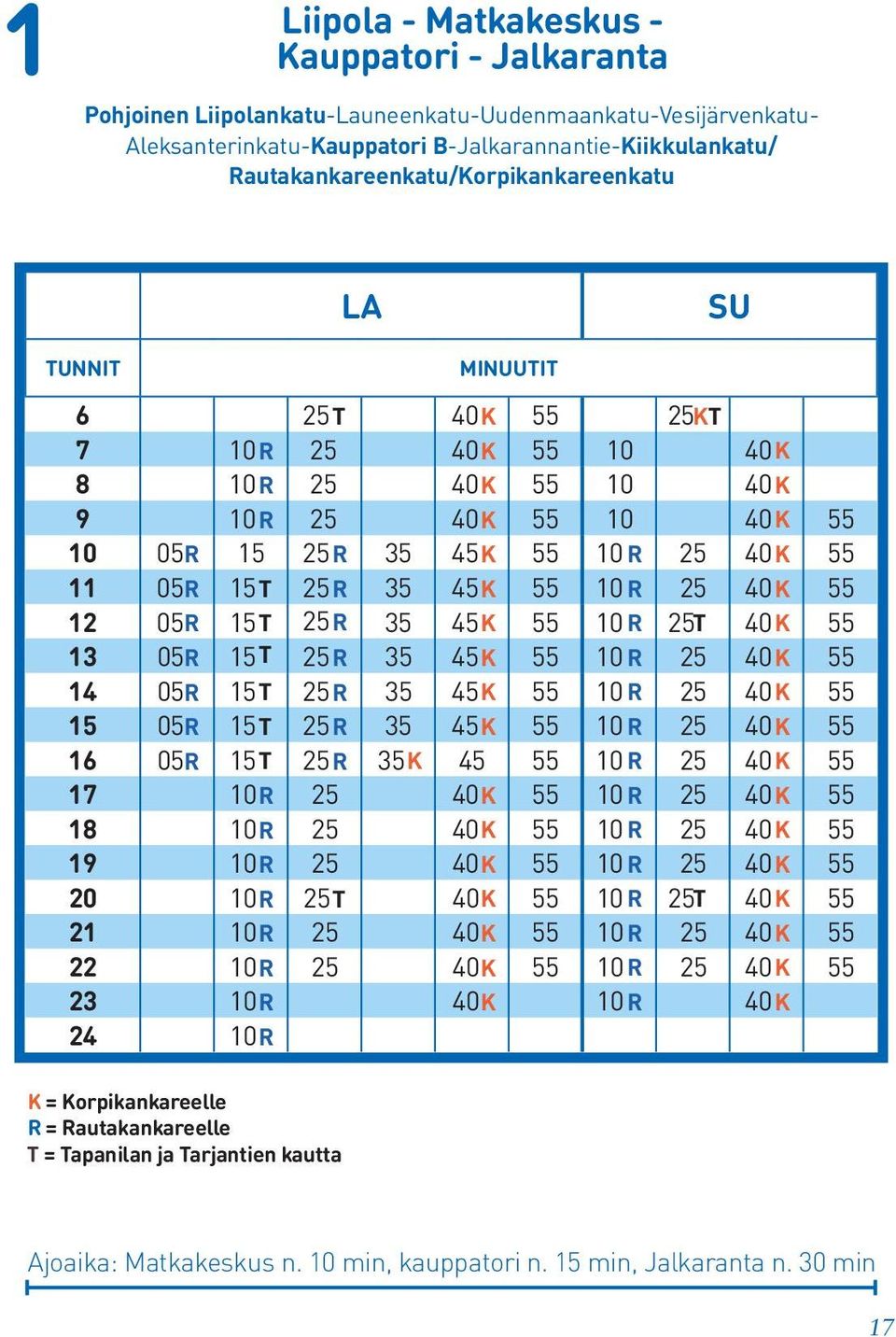 Rautakankareenkatu/Korpikankareenkatu LA SU LA SU 6 T 40K KT T 40 KT 7 R 40K 40 K 40 40 8 R 40K 40 K 40 40 9 R 40K 40 K R 40 40 05R R 35 K R 40 K 05 35 40 11 05R T R 35 K R 40K 11 05 35 40 12 05R T R