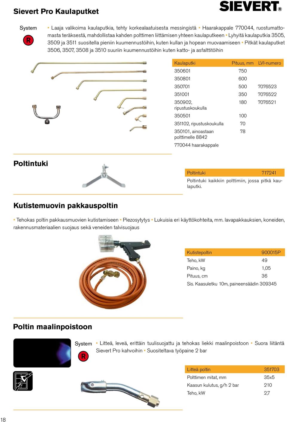 katto- ja asfalttitöihin Kaulaputki Pituus, mm LVI-numero 350601 750 350801 600 350701 500 7076523 351001 350 7076522 350902, ripustuskoukulla 350501 100 351102, ripustuskoukulla 70 350101,