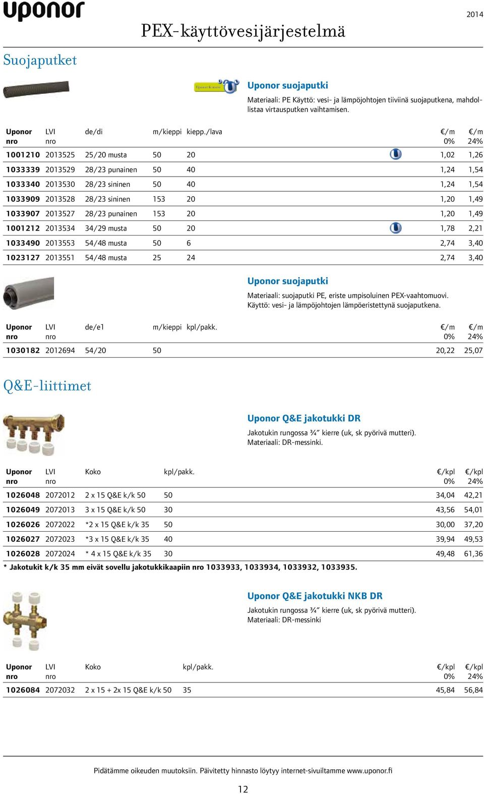 1033907 2013527 28/23 punainen 153 20 1,20 1,49 1001212 2013534 34/29 musta 50 20 1,78 2,21 1033490 2013553 54/48 musta 50 6 2,74 3,40 1023127 2013551 54/48 musta 25 24 2,74 3,40 suojaputki