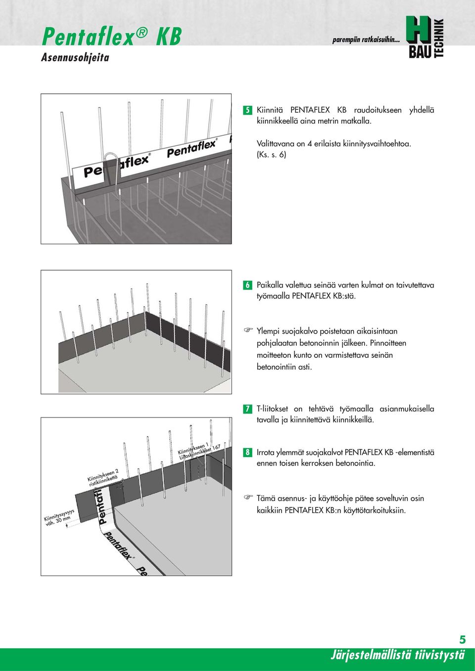 Pinnoitteen moitteeton kunto on varmistettava seinän betonointiin asti. 7 T-liitokset on tehtävä työmaalla asianmukaisella tavalla ja kiinnitettävä kiinnikkeillä.