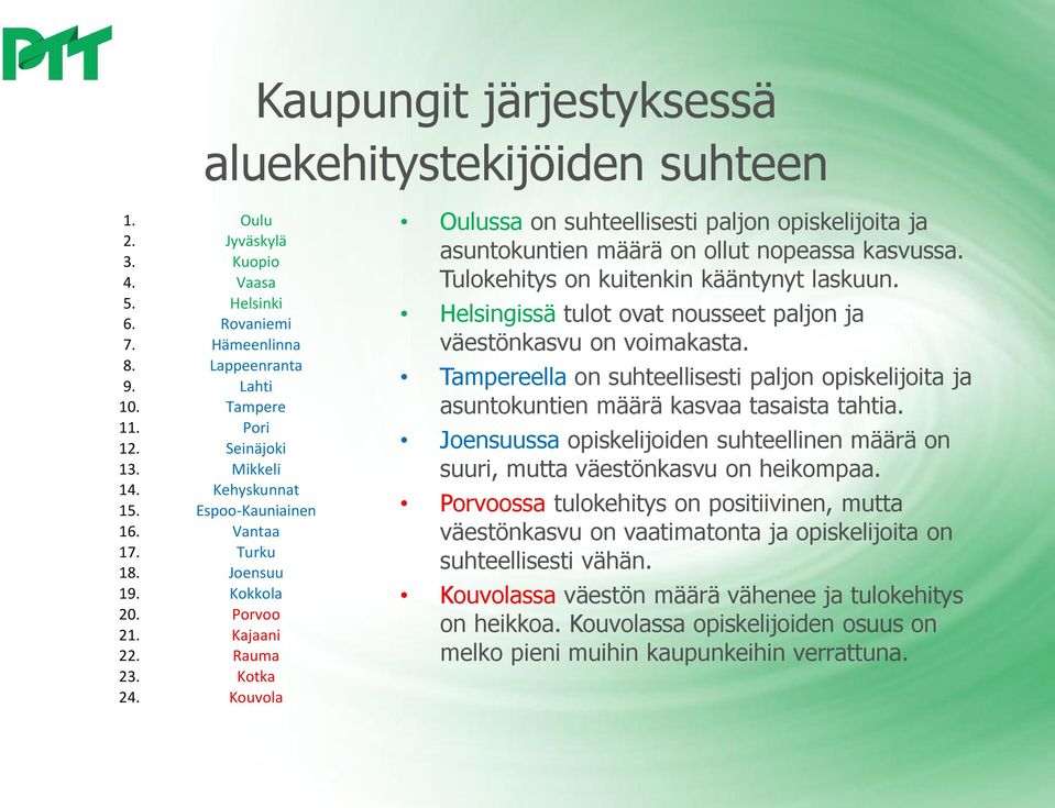 Kouvola Oulussa on suhteellisesti paljon opiskelijoita ja asuntokuntien määrä on ollut nopeassa kasvussa. Tulokehitys on kuitenkin kääntynyt laskuun.