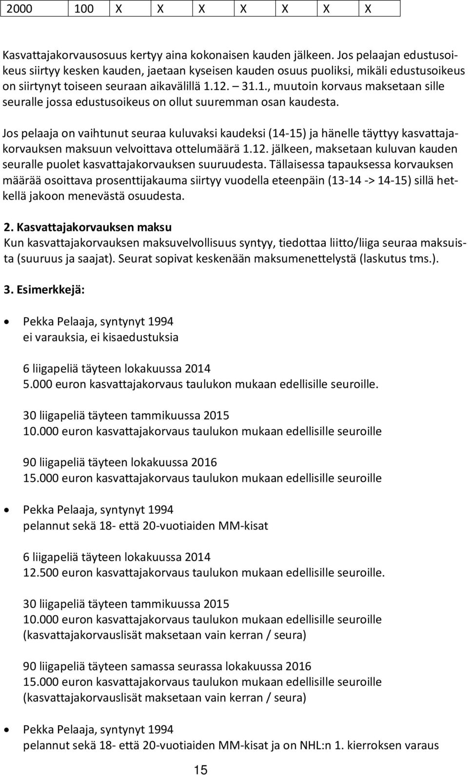 12. 31.1., muutoin korvaus maksetaan sille seuralle jossa edustusoikeus on ollut suuremman osan kaudesta.