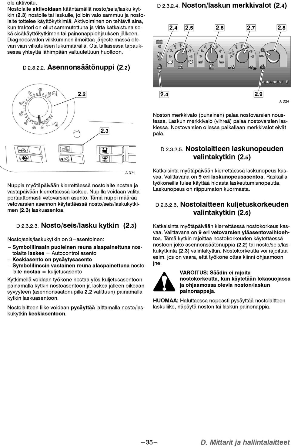 Diagnoosivalon vilkkuminen ilmoittaa järjestelmässä olevan vian vilkutuksen lukumäärällä. Ota tällaisessa tapauksessa yhteyttä lähimpään valtuutettuun huoltoon. D 2.3.2.4.