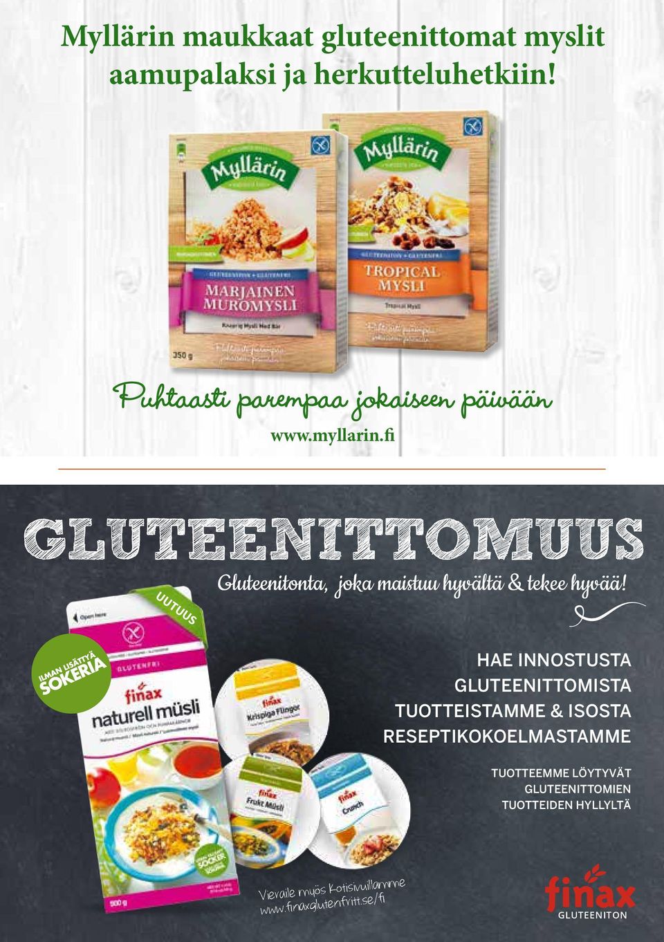 HAE INNOSTUSTA GLUTEENITTOMISTA TUOTTEISTAMME & ISOSTA RESEPTIKOKOELMASTAMME TUOTTEEMME