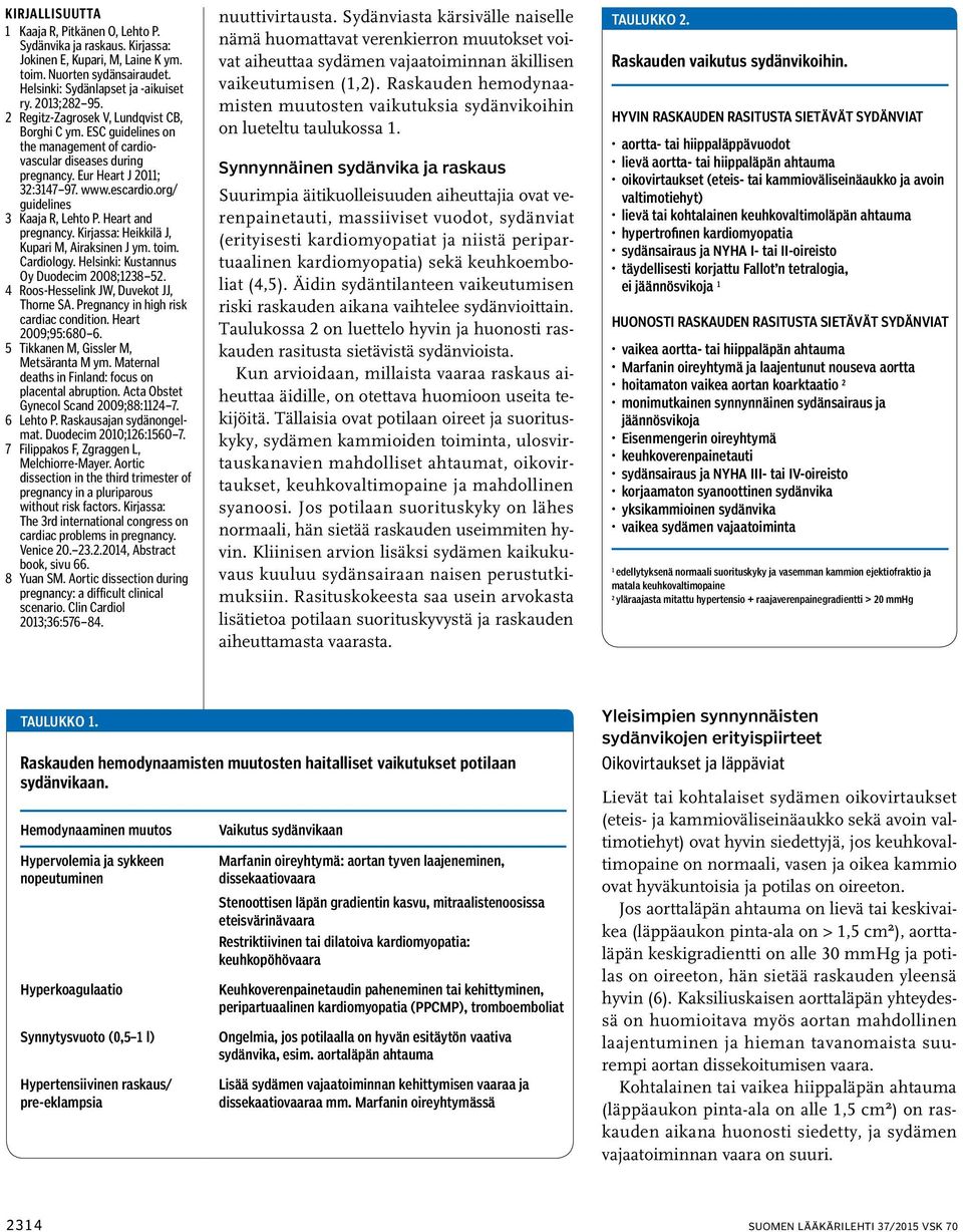 org/ guidelines 3 Kaaja R, Lehto P. Heart and pregnancy. Kirjassa: Heikkilä J, Kupari M, Airaksinen J ym. toim. Cardiology. Helsinki: Kustannus Oy Duodecim 2008;1238 52.