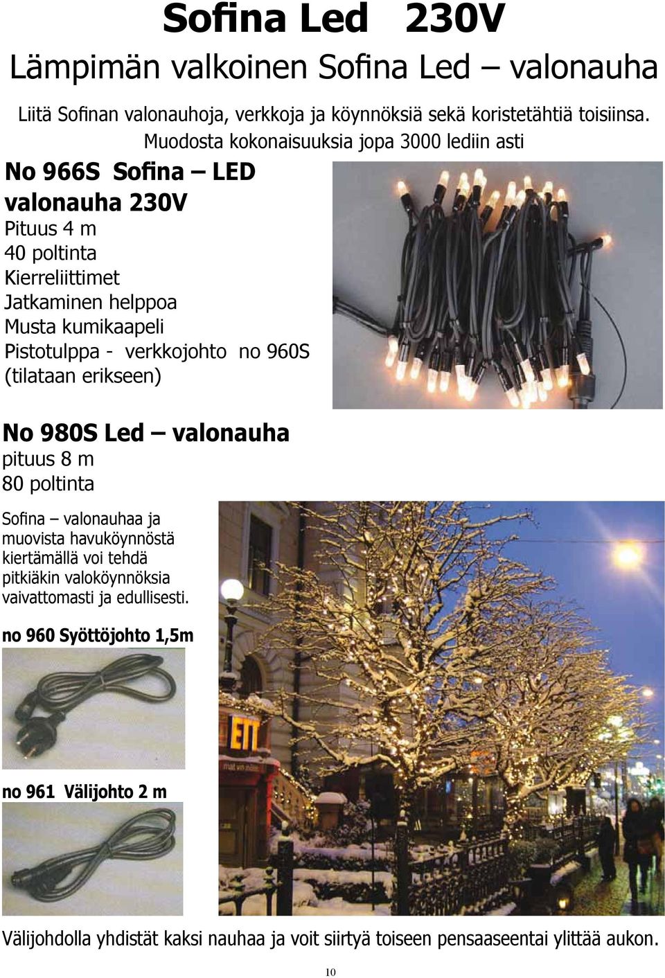 Pistotulppa - verkkojohto no 960S (tilataan erikseen) No 980S Led valonauha pituus 8 m 80 poltinta Sofina valonauhaa ja muovista havuköynnöstä kiertämällä voi