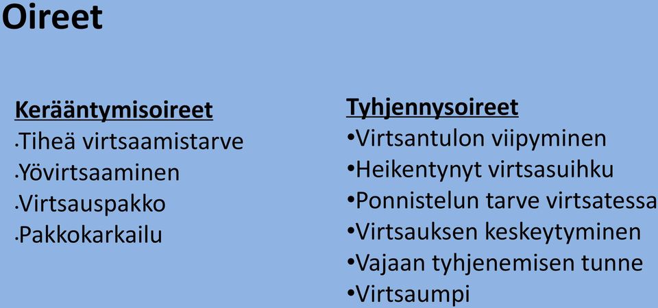 viipyminen Heikentynyt virtsasuihku Ponnistelun tarve