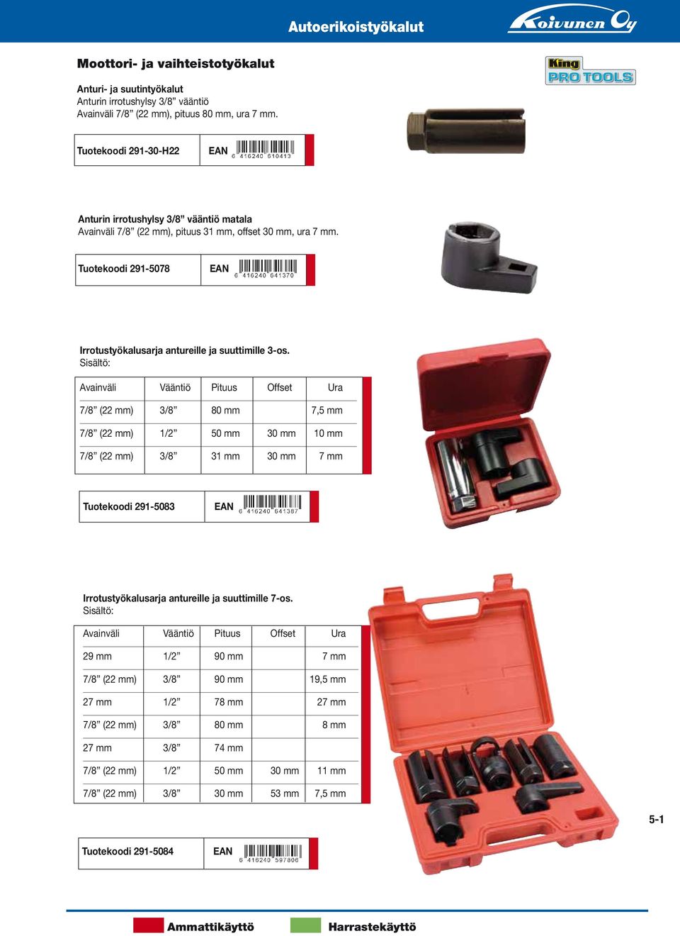 Sisältö: Avainväli Vääntiö Pituus Offset Ura 7/8 (22 mm) 3/8 80 mm 7,5 mm 7/8 (22 mm) 1/2 50 mm 30 mm 10 mm 7/8 (22 mm) 3/8 31 mm 30 mm 7 mm Tuotekoodi 291-5083 Irrotustyökalusarja antureille ja