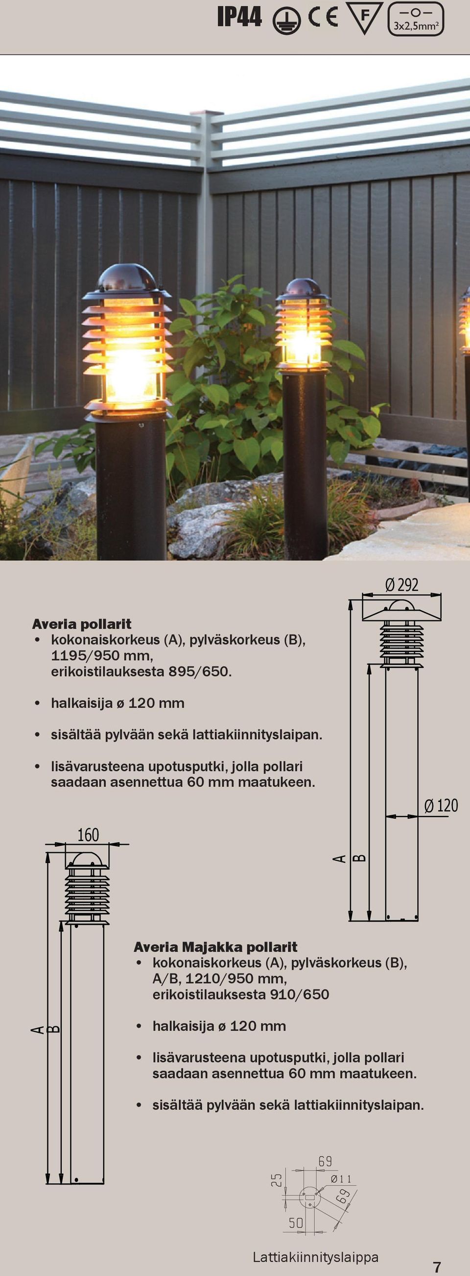lisävarusteena upotusputki, jolla pollari saadaan asennettua 60 mm maatukeen.