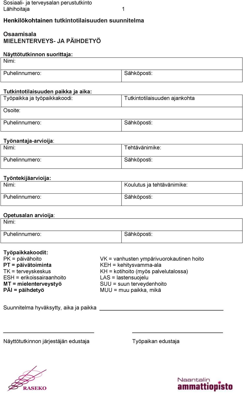 päivähoito PT = päivätoiminta TK = terveyskeskus ESH = erikoissairaanhoito MT = mielenterveystyö PÄI = päihdetyö VK = vanhusten ympärivuorokautinen hoito KEH = kehitysvamma-ala KH =