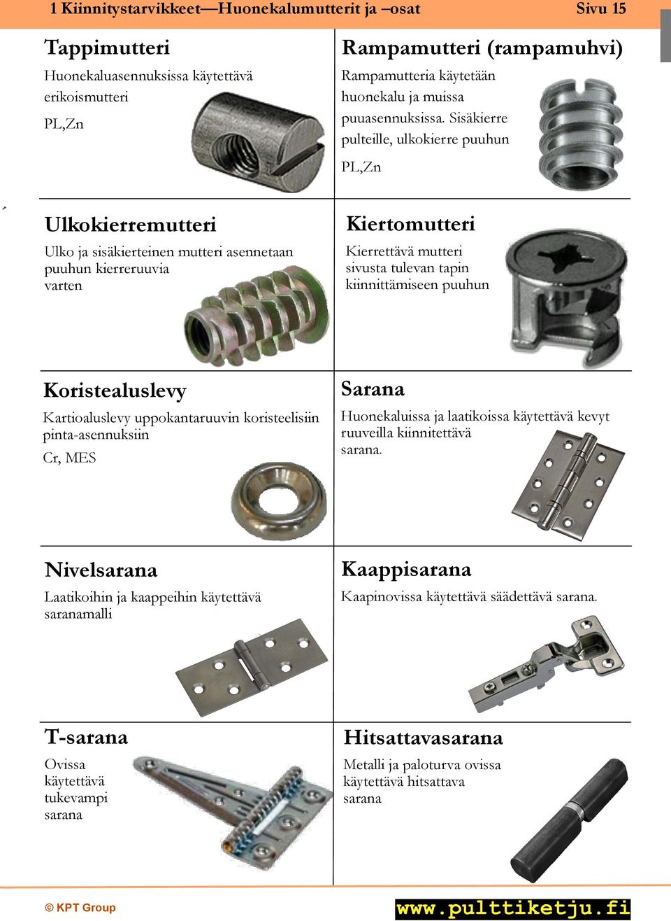 Sisäkierre pulteille, ulkokierre puuhun PL,Zn Ulkokierremutteri Ulko ja sisäkierteinen mutteri asennetaan puuhun kierreruuvia varten Kiertomutteri Kierrettävä mutteri sivusta tulevan tapin