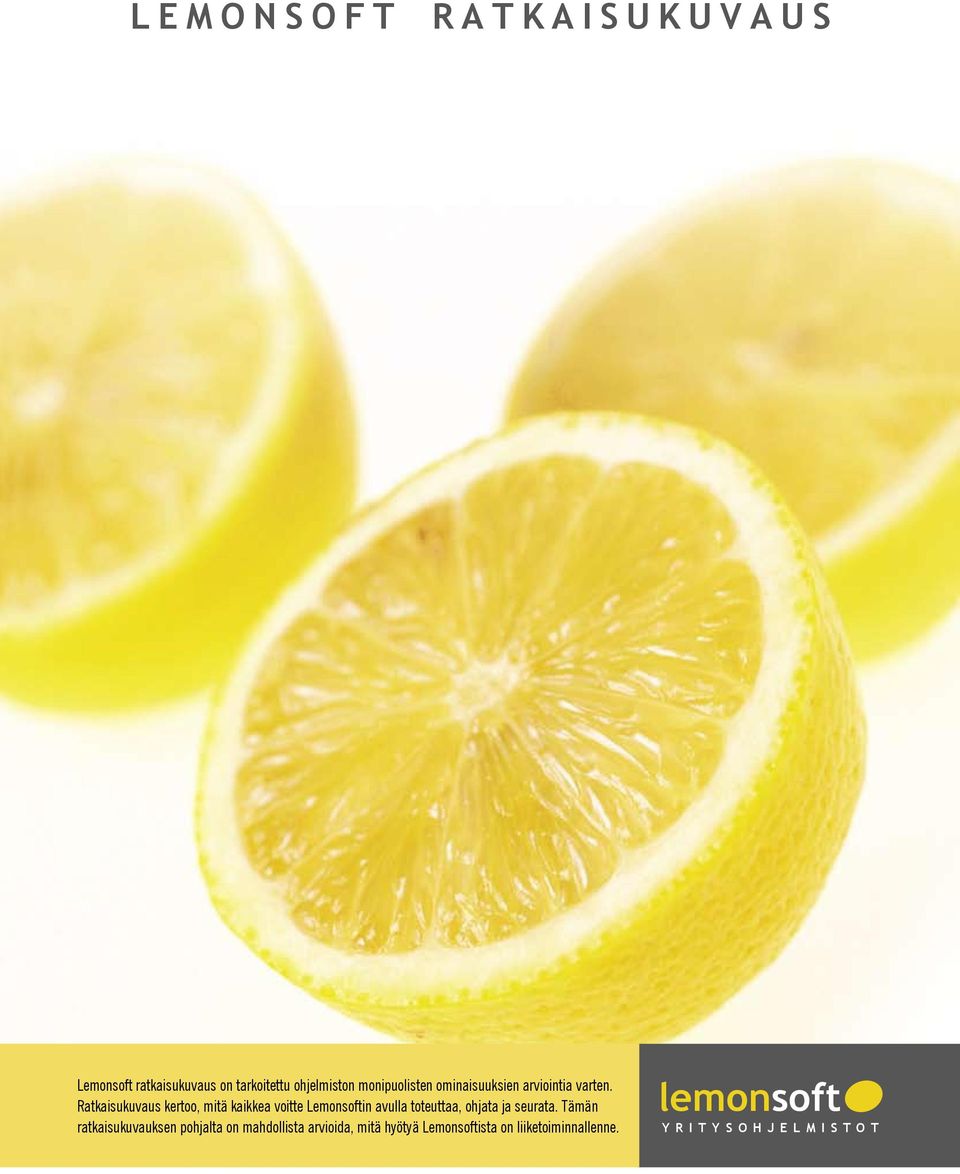 Ratkaisukuvaus kertoo, mitä kaikkea voitte Lemonsoftin avulla toteuttaa, ohjata ja