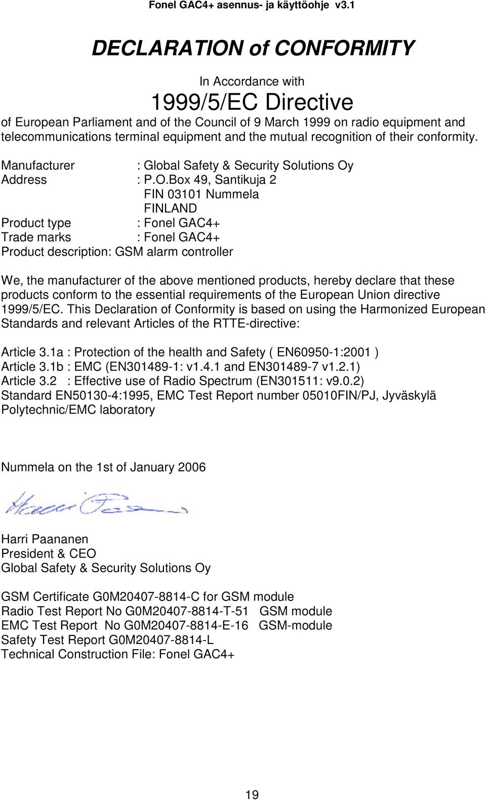 Address : P.O.