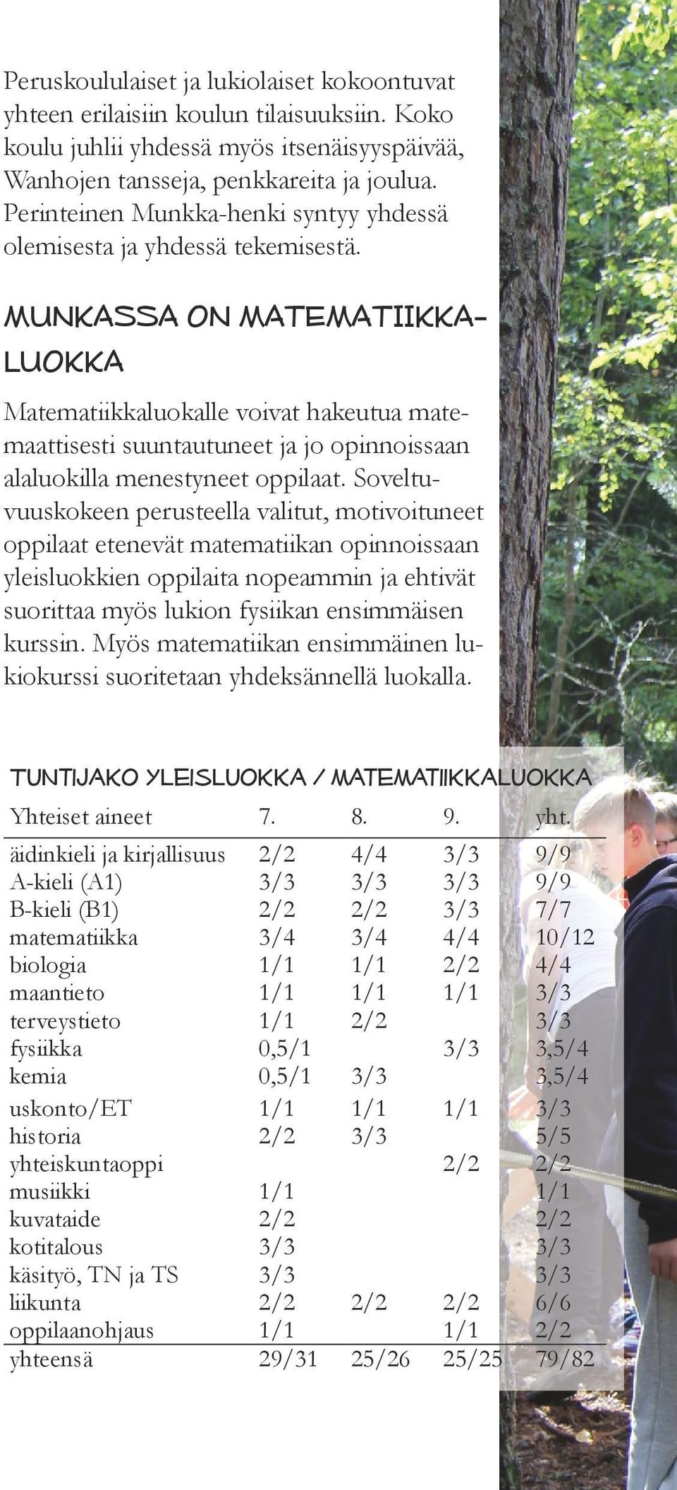 MUNKASSA ON MATEMATIIKKA- LUOKKA Matematiikkaluokalle voivat hakeutua matemaattisesti suuntautuneet ja jo opinnoissaan alaluokilla menestyneet oppilaat.