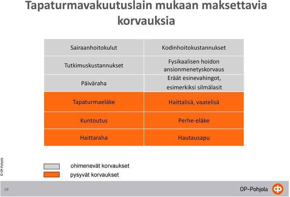 Kodinhoitokustannukset Fysikaalisen hoidon ansionmenetyskorvaus Eräät