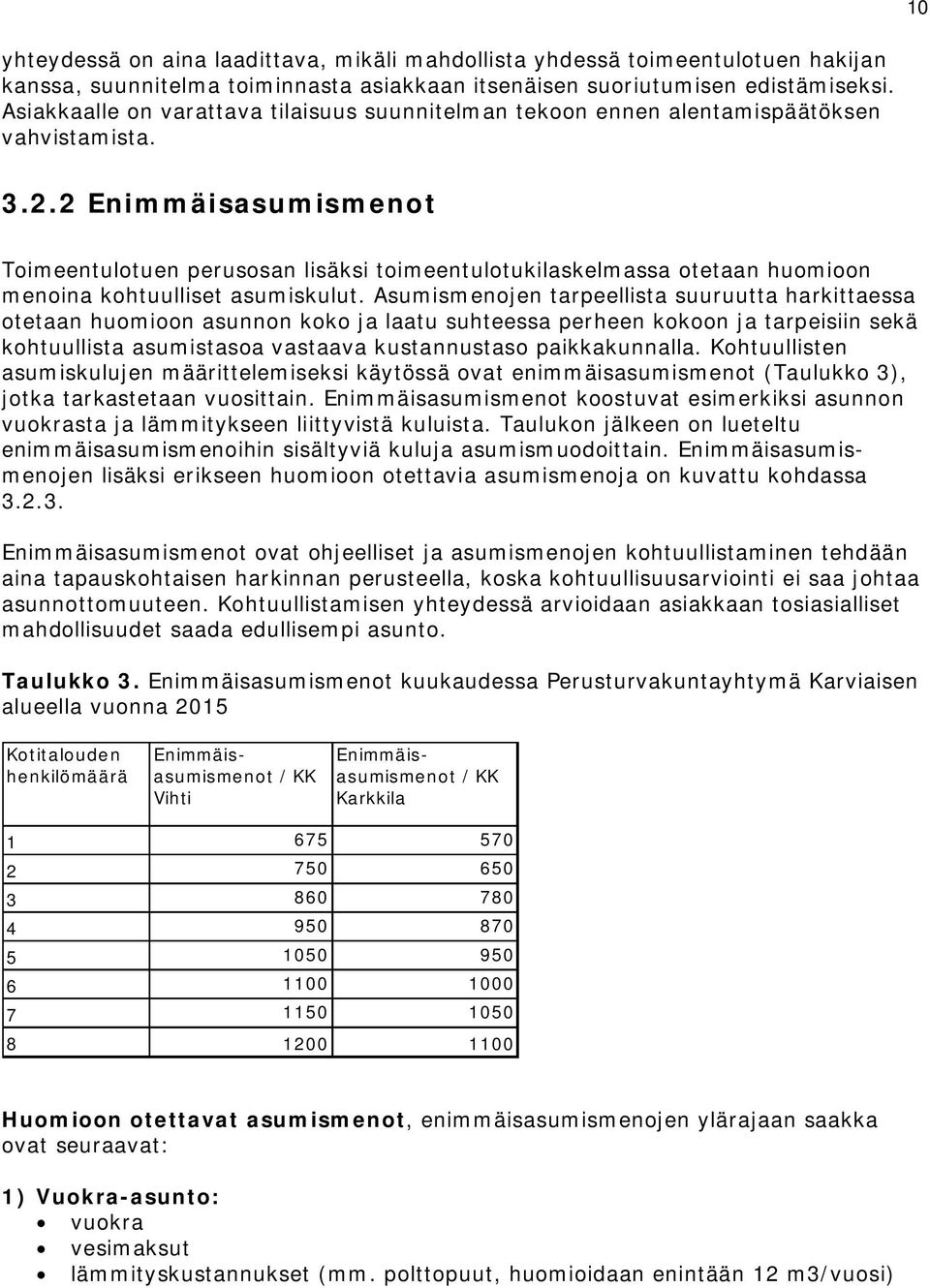 2 Enimmäisasumismenot Toimeentulotuen perusosan lisäksi toimeentulotukilaskelmassa otetaan huomioon menoina kohtuulliset asumiskulut.