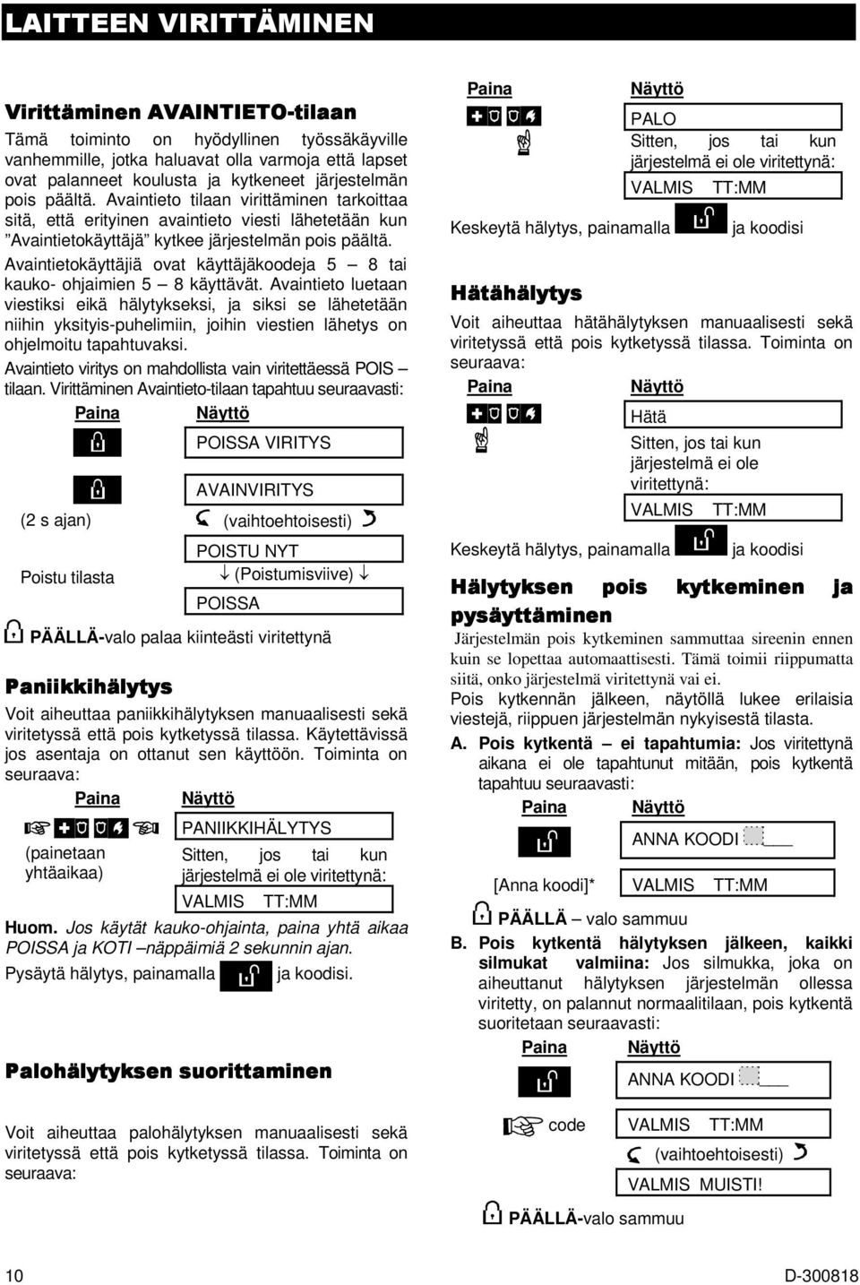 Avaintietokäyttäjiä ovat käyttäjäkoodeja 5 8 tai kauko- ohjaimien 5 8 käyttävät.