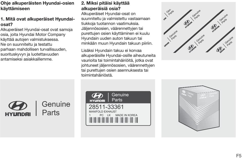 Alkuperäiset Hyundai-osat on suunniteltu ja valmistettu vastaamaan tiukkoja tuotannon vaatimuksia.