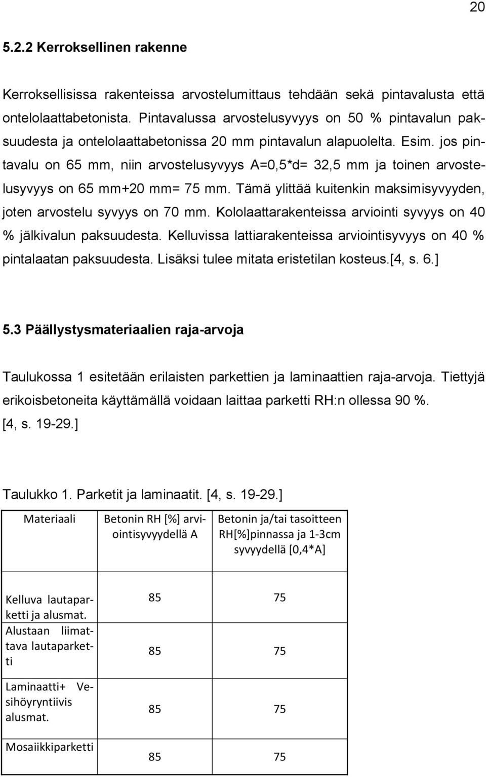 jos pintavalu on 65 mm, niin arvostelusyvyys A=0,5*d= 32,5 mm ja toinen arvostelusyvyys on 65 mm+20 mm= 75 mm. Tämä ylittää kuitenkin maksimisyvyyden, joten arvostelu syvyys on 70 mm.