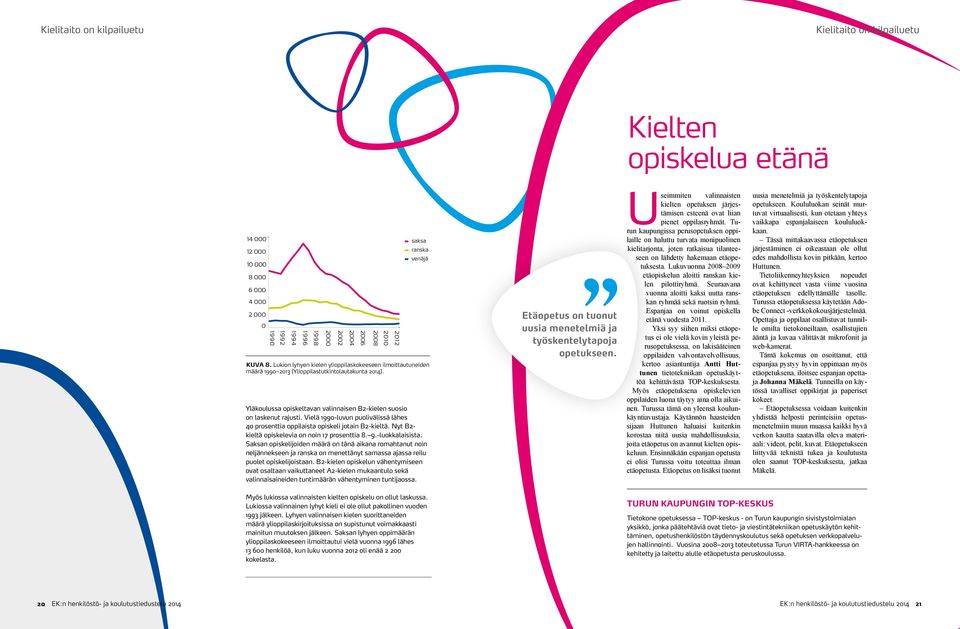 Vielä 1990-luvun puolivälissä lähes 40 prosenttia oppilaista opiskeli jotain B2-kieltä. Nyt B2- kieltä opiskelevia on noin 17 prosenttia 8. 9.-luokkalaisista.