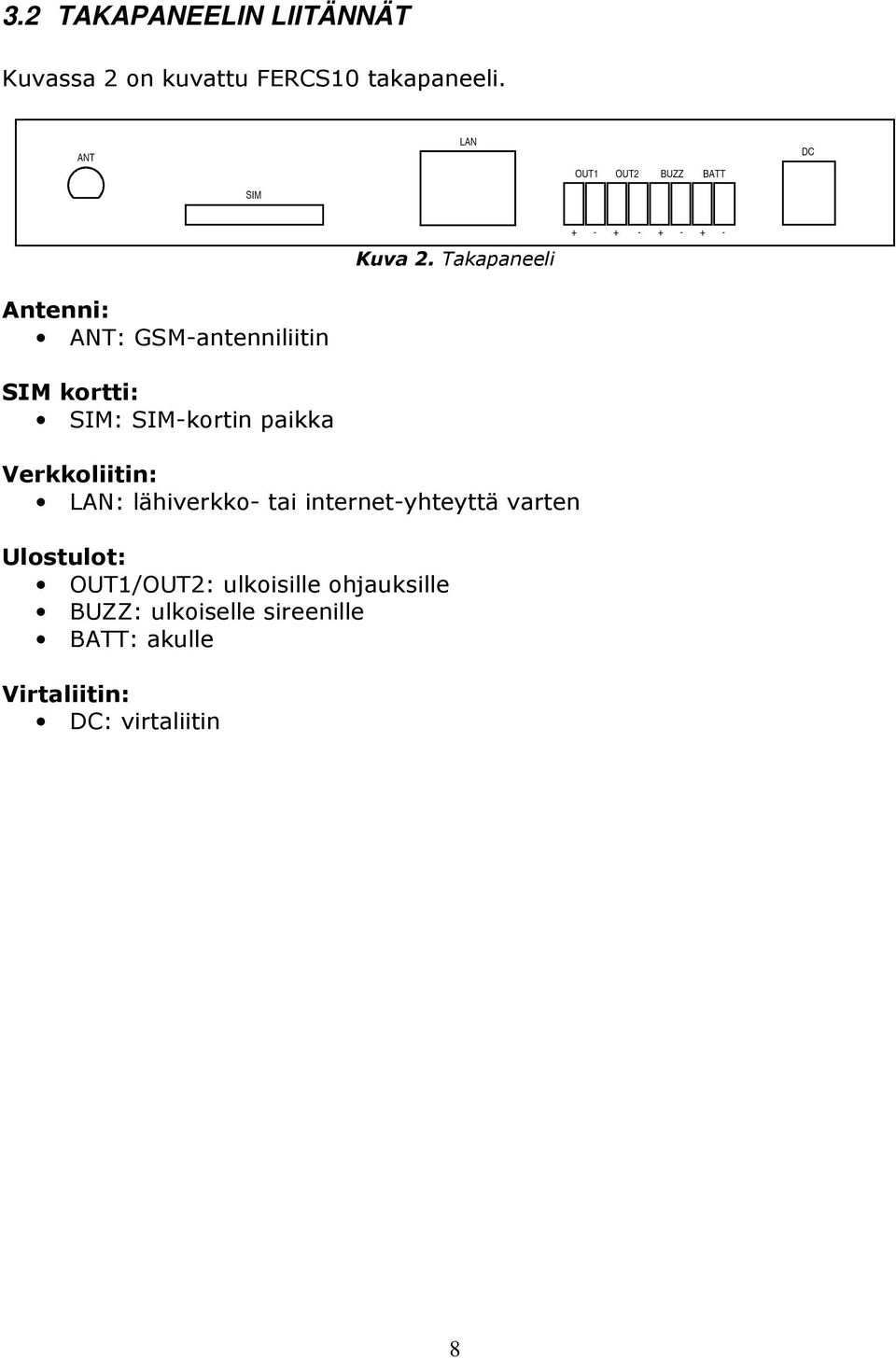 Takapaneeli Verkkoliitin: LAN: lähiverkko- tai internet-yhteyttä varten Ulostulot: